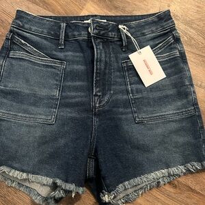 Good American Blue Jean Shorts High-Waisted Frayed Hem